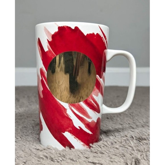 2014 STARBUCKS 16 oz Red Scribble Gold DOT Ceramic Coffee Mug Logo Grande - Picture 1 of 5